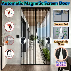 Striped Magnetic Screen Door, Seamless Seal, High-Density Polyester Mosquito Net Curtain with Automatic Closing Feature, Allowing Airflow, Designed for Room Use - No-Drill Installation, Room Decor | Brand