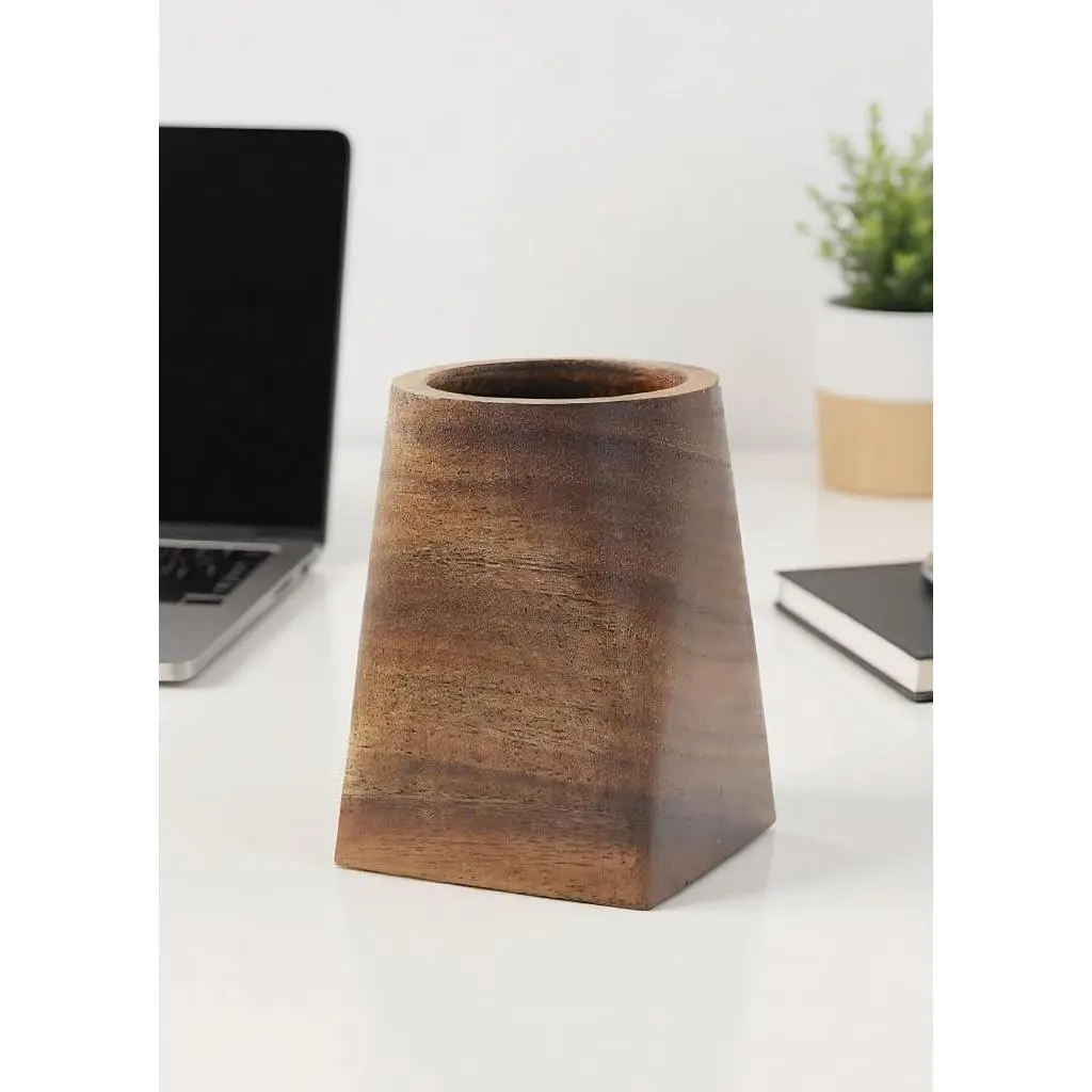 Solid Black Walnut Pen Cup Holder 3x3x4.7in Durable Whole Piece Wooden Desktop Organizer for Pens & Pencils, Ideal Office Desk Supplies for Home and Workplace