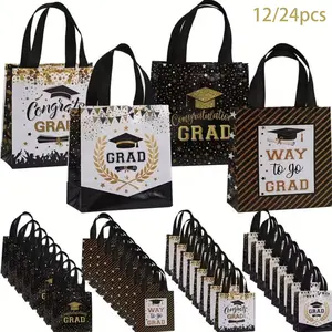 Graduation Gift Bags Set, 12/24 Pcs Grad Party Supplies, Grad Party Favors, Party Favor Packs, Graduation Party Decorations, Non-Woven Fabric Handle Bag, Congratulations Graduate Gifts