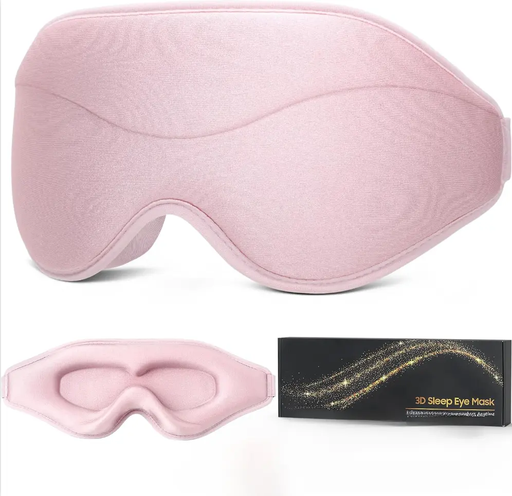 3D Contoured Sleep Mask with Memory Foam for Total Blackout, Skin-Friendly & Lightweight Design with Adjustable Strap, Silky Pink, Includes Portable Bag & Earplugs, Meditation, Breathable, Home/Travel, No Light Leakage, Soft, Universal Size, Office, None,