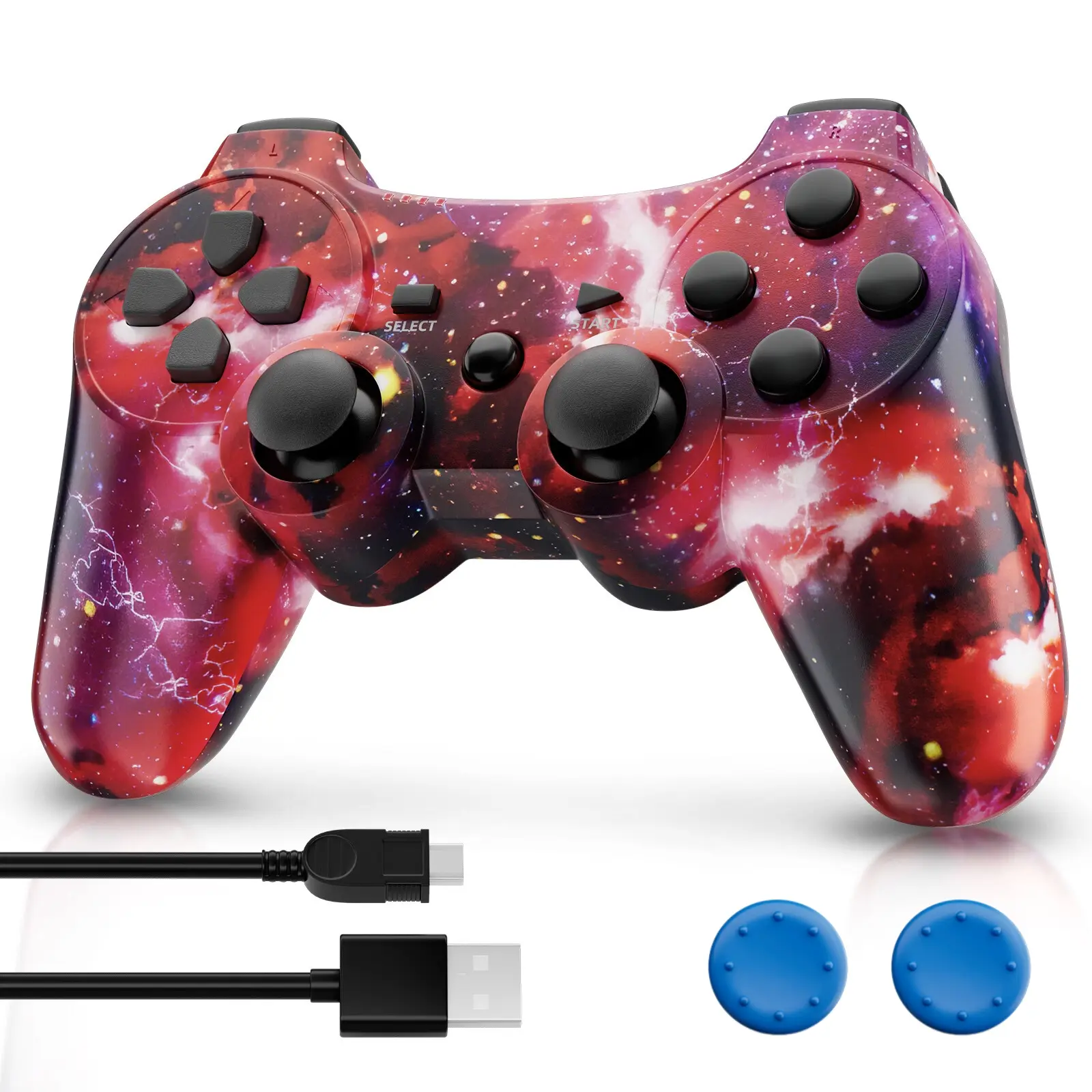 ISHAKO Wireless Bluetooth Gamepad for PS3, PC, Laptop & Wired Console Controller for PS2, Android Compatible Gaming Accessory with Double Vibration, 6-Axis Gyroscope, Motion Sensing, P3 Red