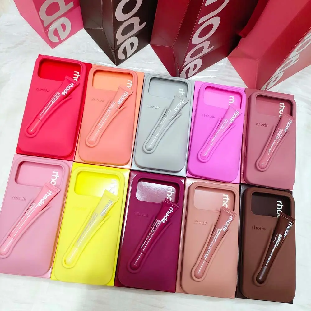 RHODE Lip Balm Carry Phone Case for iPhone 11 12 13 14 15 16 17 Pro Max, Soft Silicone Anti Scratch Shockproof Protective Cover for Women Girls
