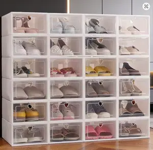 6/12PCS Stackable Shoe Box With Flip Door - Suitable For Family Dormitory, Space Saving Transparent Storage Box
