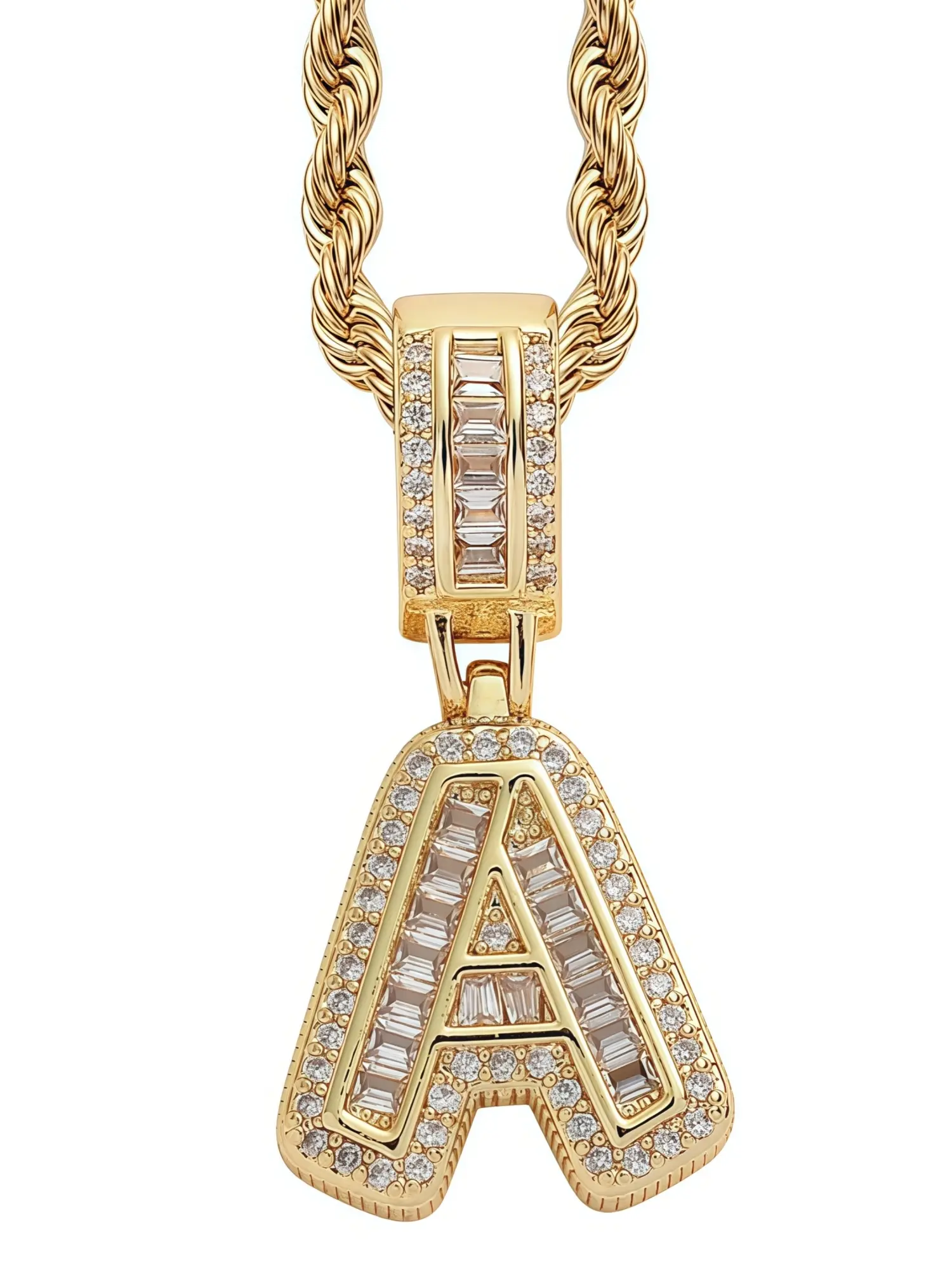 Unisex Hip-Hop Zircon Alphabet Pendant Letter Pendant Necklaces, Zircon Stones Necklace, Copper & Stainless Steel Jewelry, Party Style Accessories, Accessory Necklace for All Seasons