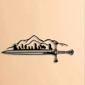 1 piece of "One Ring King" metal wall art - vintage wire silhouette mural, Frodo and Sam, fantasy home decoration, suitable for LOTR fans, Christmas gifts, Middle earth enthusiasts