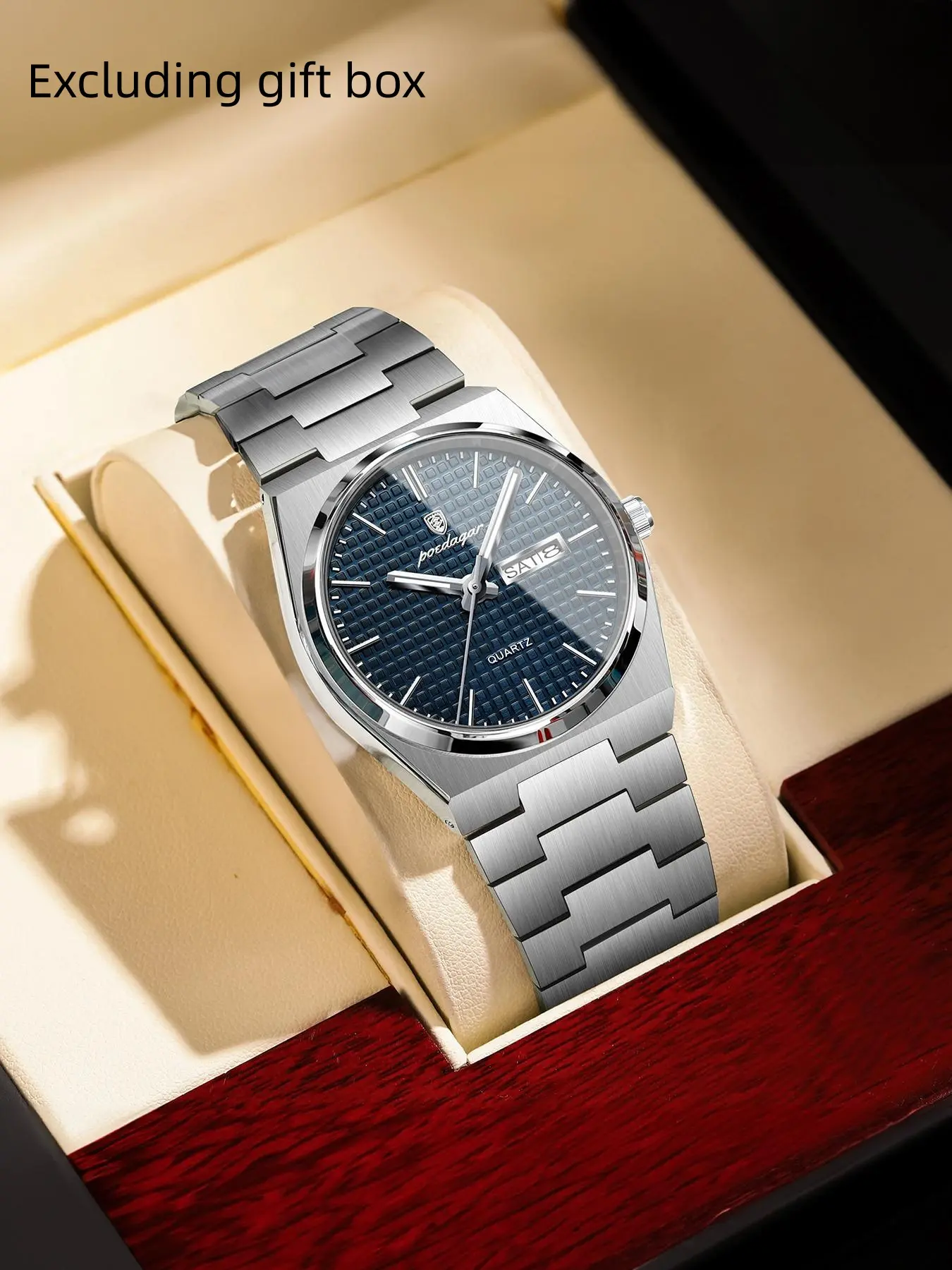 POEDAGAR luxury men's stainless steel quartz watch waterproof night light men's watch, fashionable casual men's watch, suitable for daily wear and gift giving