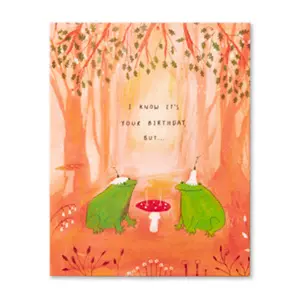 Frogs At Mushroom Table Birthday Card