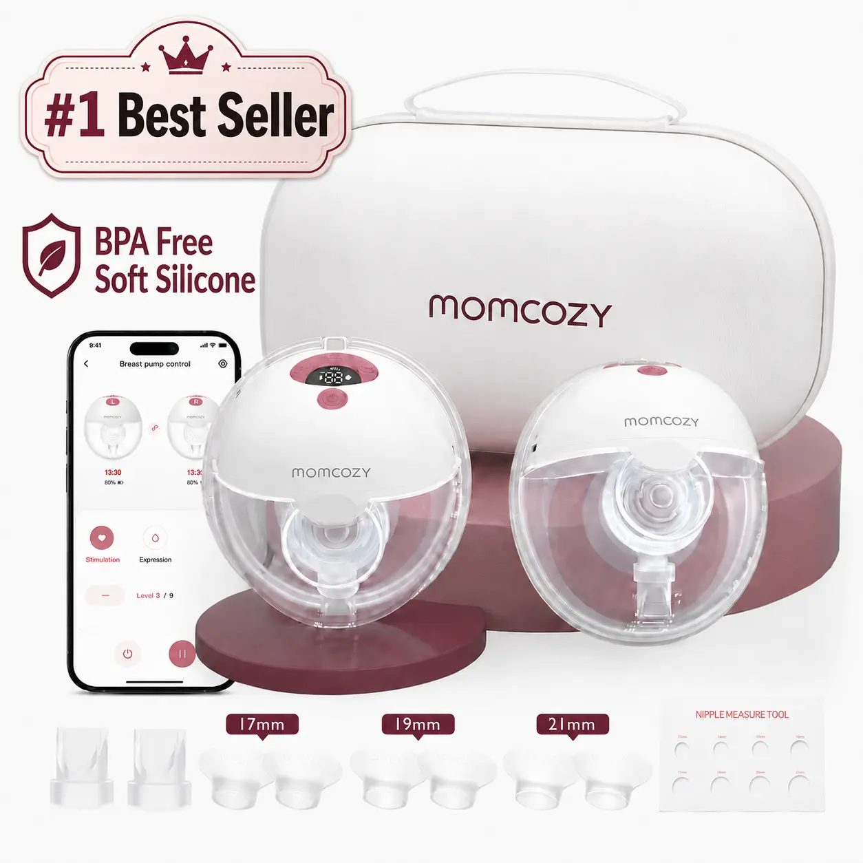 Momcozy M5 Smart APP & Non-APP Version Wearable Breast Pump, Hands-Free Wireless Electric Pump, 3 Modes 9 Suction Levels, BPA-Free, Portable Lightweight, 24mm Flange