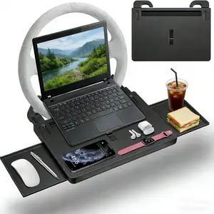 Steering Wheel Tray, Car Food Tray, Car Desk for Laptop, Multipurpose Car Table for Eating & Work, Adjustable Car Tray with Drawer and Anti-Slip Protective Adhesive