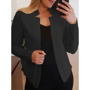 Elegant long sleeved slim fit office coat, women's clothing