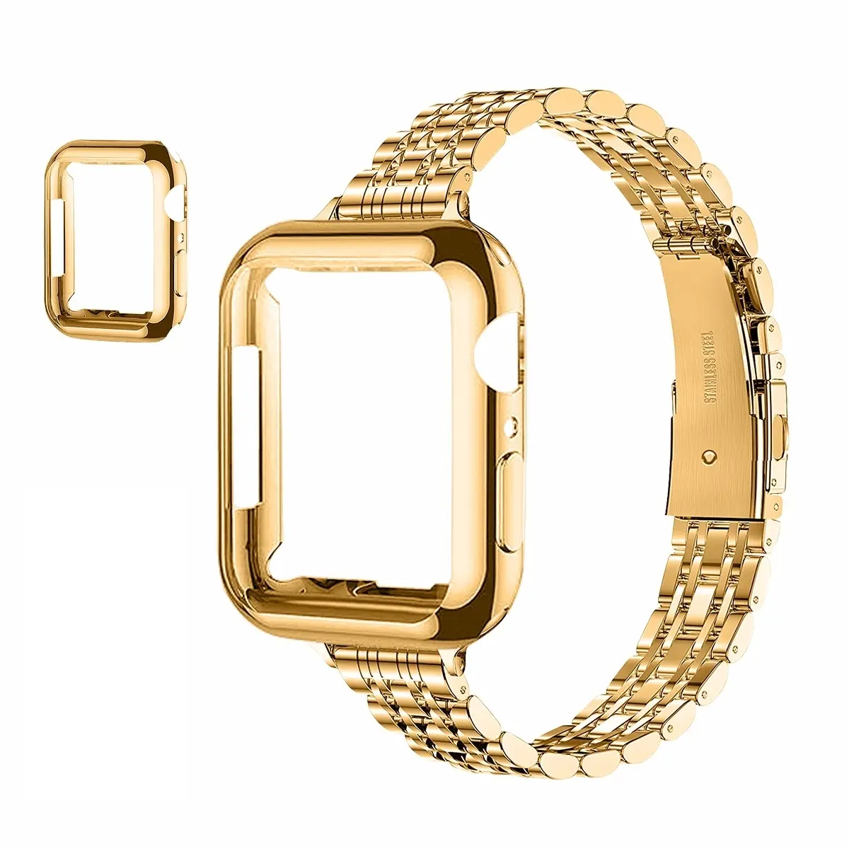 Watch Band with Watch Case (Band & Case Only), Stainless Steel Watch Band with Watch Case, Smartwatch Accessories Compatible with Apple Watch 9/8/7/6/5/4/3/2/1/SE/SE2