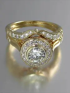 2 PC Fashionable Glamorous Popular Round Zircon Set Rings For Women Fashion Jewelry For Festival Party Daily Clothing Decor Trendy Exquisite Wedding Engagement Promise Ring Ladies All-match Anniversary Party Birthday Valentine's Day Gift For Girlfriend