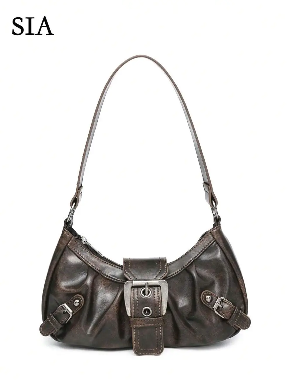 Vintage Faux Leather Underarm Bag, Retro Brushed French Style Shoulder Purse
