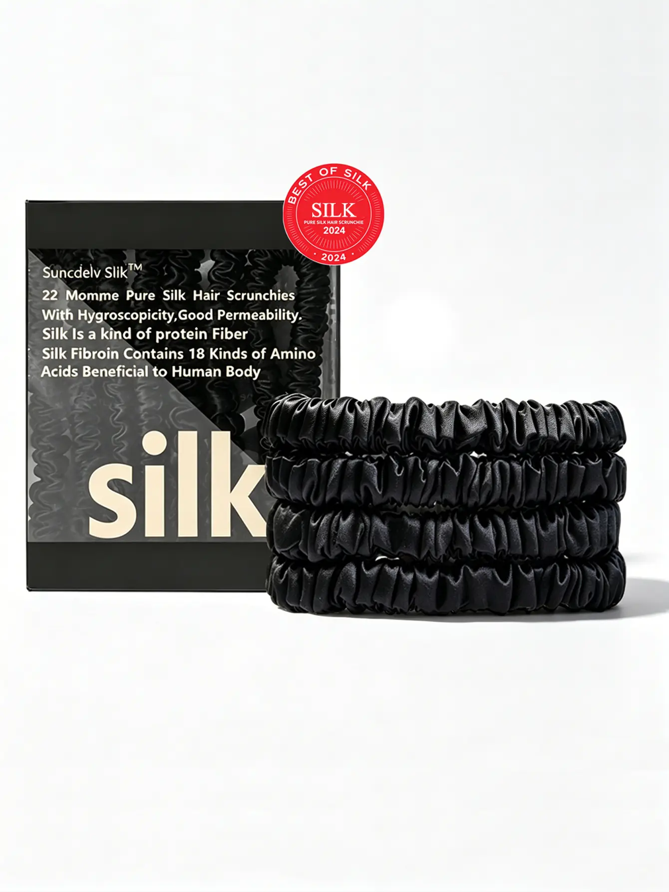 Suncdelv Silk,100% Silk Scrunchies for Hair,22 Momme Hair Ties for Anti-Crease & Breakage,Natural Women Hair Accessories，Fashion Hairbands 4PCS