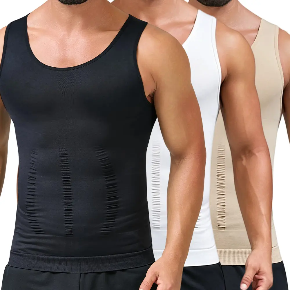 Men's Seamless Compression Vest, Sleeveless Tummy Control Body Shaper Undershirt for Gynecomastia and Body Contouring, Activewear