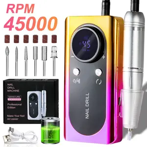45000RPM Professional Rechargeable Nail Drill with Drill Bit Kit, Portable Electric Nail File for Nail Art Manicure and Pedicure, Acrylic Gel Grinder Tool for Nail Gel Removal, Home and Salon Use