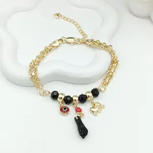 Yordy 14K Gold Plated Bracelet with Protection Charms High Quality Luxurious Elegant Accessory Multiple Sizes 5 1/2 to 7 1/2 Inches Lightweight 5.67 Grams