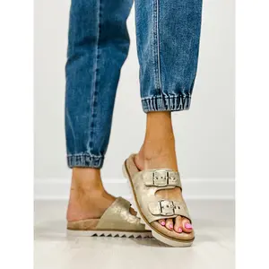Corkys Dash Two Band Slide Sandals in GOLD WASHED METALLIC