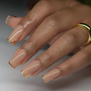24 pieces of wearable nails simple gold French glitter nail plate wearable detachable fake nail sticker plate
