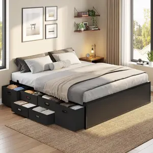 ADORNEVE Full Size Bed Frame with 6 Storage Drawers and Steel Slat Support Metal Platform Bed with Footboard and Storage Space Under Frame for Teen Adult