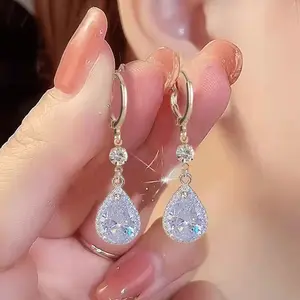 Elegant Water Drop Crystal Earrings, Hoop Earrings with Shiny Decorations, Perfect Gift for Women, Party Accessories, Tear Drop Earring