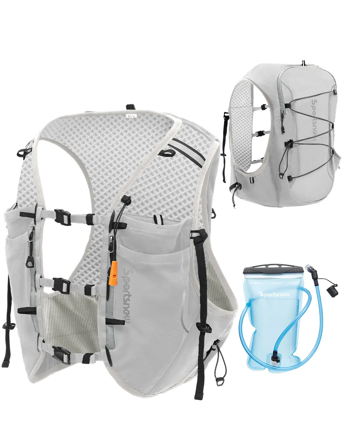 Sportsnew 10L Unisex Lightweight Hydration Vest - BPA-Free & PVC-Free Bladder Option, 2L Bladder (Black/Green) or 2x500ml Soft Flask (Grey), Waterproof Phone Pocket, Breathable Jogging Backpack for Marathon, Hiking, Black With 2L Hydration Bladder
