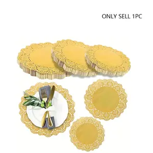 100pcs Cake blotting paper Golden Round Paper Lace Doilies Paper Placemats Doily, Decorative, Moisture Absorption & Disposable For Dessert Fried Food, Wedding Party Tableware Decoration, Cake Packaging