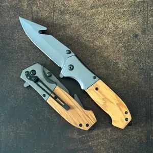 Gut Hook Camping Knife, XJ-002 Durable Stainless Steel Blade, Olive Wood Handle, Portable Ball Bearing Design with Pocket Clip , Multi-Functional Outdoor for Self-Defense , Survival Hunting Pocke Knife Folding Multi-Function Tactical Knife Small Tool