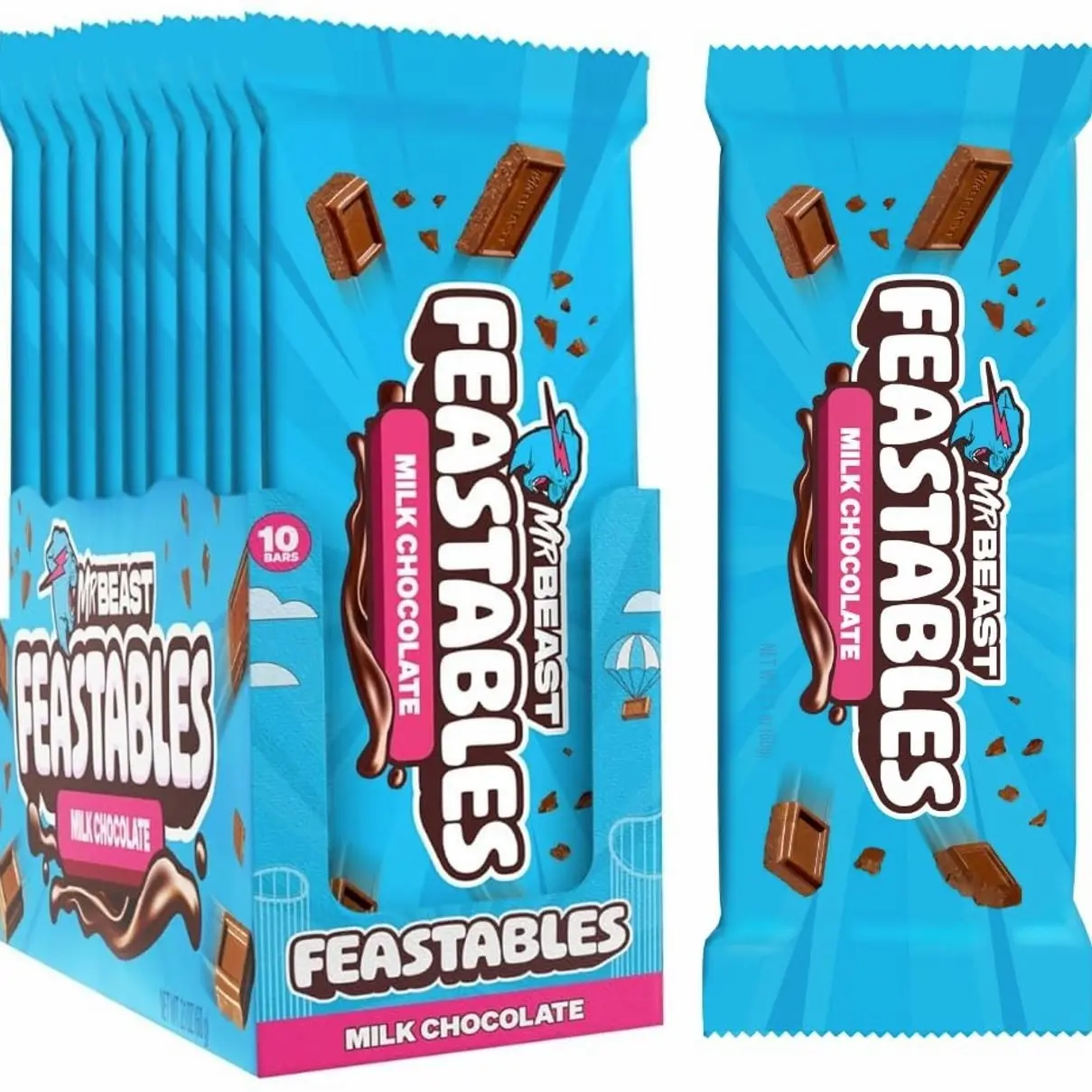 MrBeast Feastables Caramel Chocolate Bar, King Size, 10 Count, Smooth Caramel Filled Chocolate Candy, Fairtrade Cocoa, 2.1oz Each