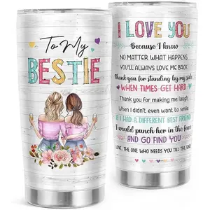 Funny Bestie Gift 20oz Tumbler, "Punch Her in the Face" Joke Quote Cup, Meaningful Birthday Present for Best Friend BFF, Travel Mug