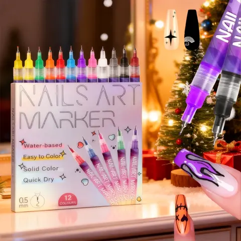 4/12Pcs English Graffiti Nail Art Double-Ended Pen, DIY Hand-Drawn Graffiti Acrylic Pen, Quick-Drying Waterproof Color Painting Outlining Pen, Dopamine Graffiti Pen for Gifts, Nail Art Manicure, Nail Art Tools, Nail Art Equipment, Nail Art Supplies