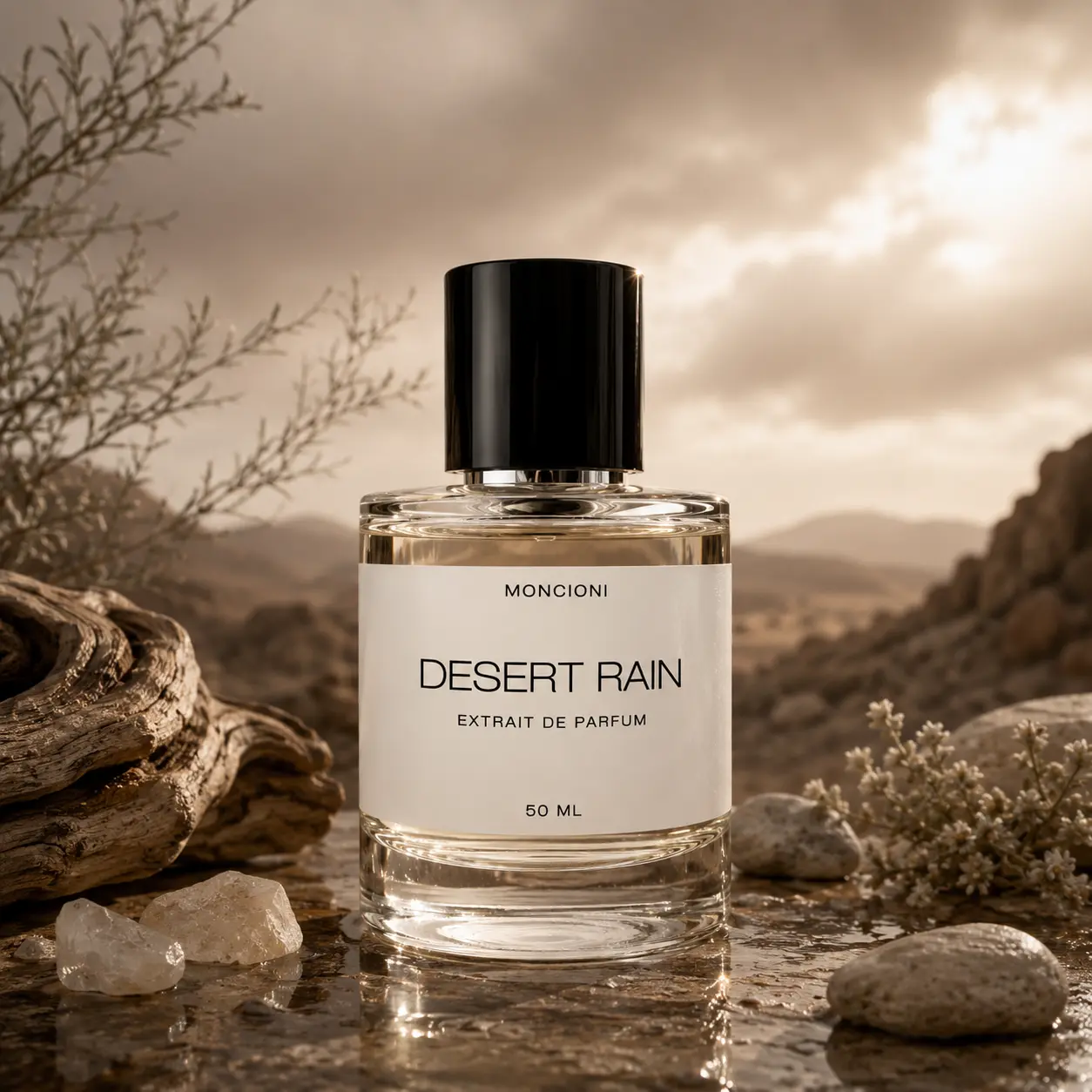 Moncioni Desert Rain Extrait de Parfum - Unisex Luxury Fragrance with Ambrette, Magnolia, Sandalwood - Long-Lasting Designer-Inspired Niche Perfume Gift
