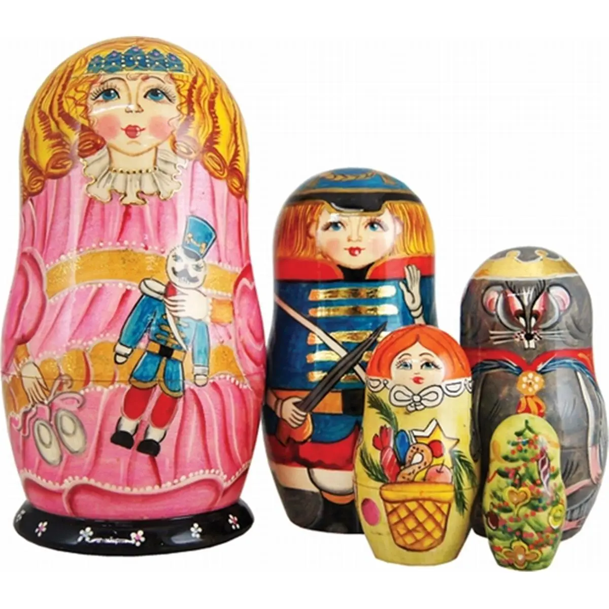 212 MAIN G.Debrekht Clara Nutcracker 5-Piece Russian Folk Art Wooden Nested Dolls - Freehand-Painted Collectibles, 6.5 in Festive Home Decoration