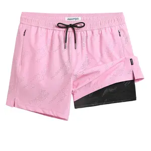 Mhispering Bichrome Swim Shorts 5.5 Inseam 2 in 1 Short Liner with Zippered Pockets & Stretch Mesh for Comfort