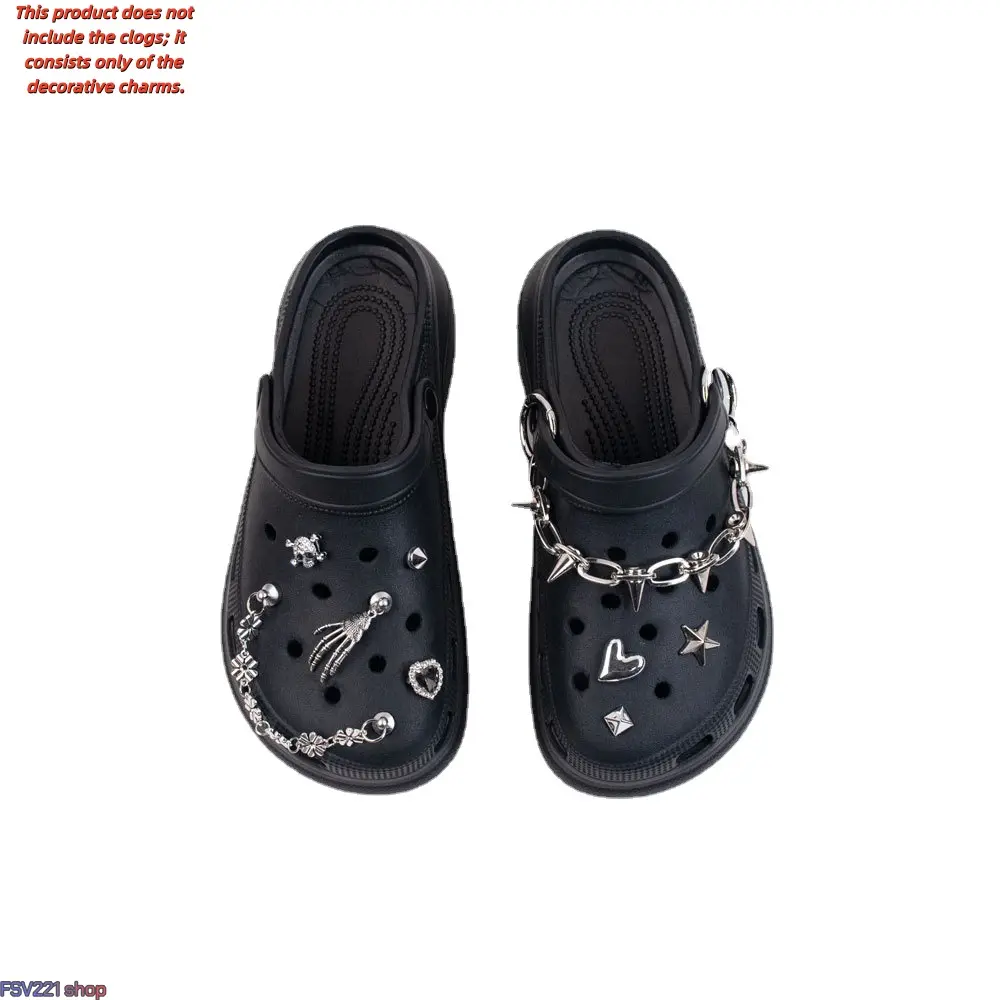 Gothic Spiked Metal Chain Shoe Charms -Y2K Spiked Metal Chain Croc Charms Grunge Y2K DIY Clog Hole Decor Accessories  Ideal for Y2K Clog Customization, Punk Outfit Matching, Teen Gift & Streetwear Shoe Decor