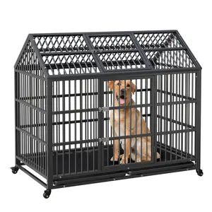 Garvee 48" Heavy Duty Escape-Proof Dog Crate w/ Flexible Divider 🛡️ Indestructible Metal Dog Cage with Openable Top & 2 Feeding Bowls, Double Door Kennel with Locking Wheels for Small Medium Large Dogs, Removable Tray