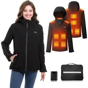 Heated Jacket for Women 14400 mAh Battery Pack Lightweight Water-Resistant Slim Fit Heated Coat with Hood