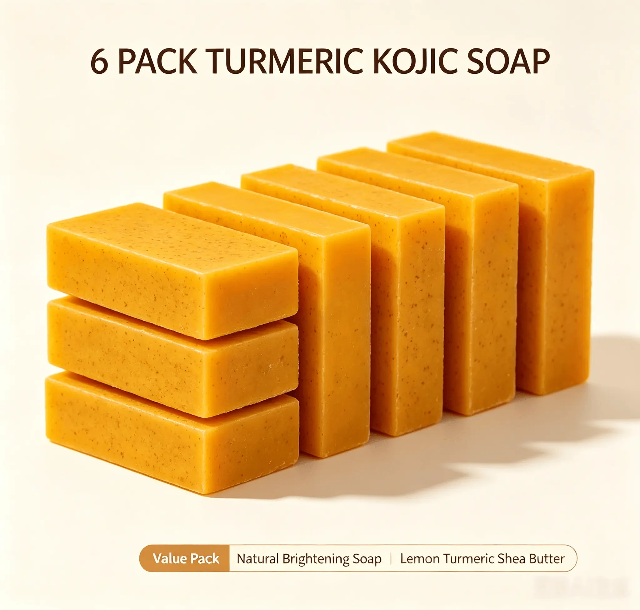 Natural Turmeric Kojic Handmade Cleansing Soap Bar - Plant-Based Gentle Face & Body Washer, Exfoliating Mild Daily Skin Cleanser with Kojic Acid, Face Care Products, 8×5.5×2cm Size acne cleanser cream