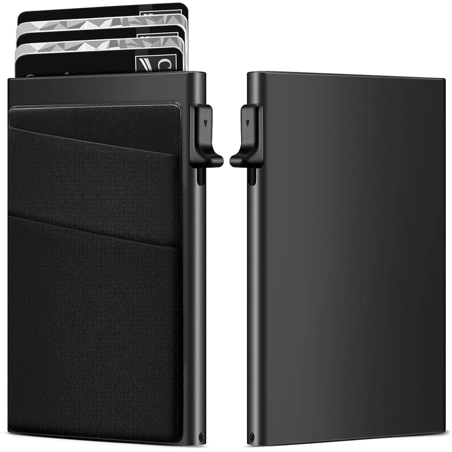 Men's RFID Theft Proof Metal Credit Card Holder - 6061 Aluminum Body, Lycra Lining, Side-Push Ejection, 1-Touch Access, Slide Trigger, Durable Exquisite Cardholder with Secure Card Storage