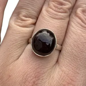 Sterling Silver Star Garnet Cabochon Ring for Women