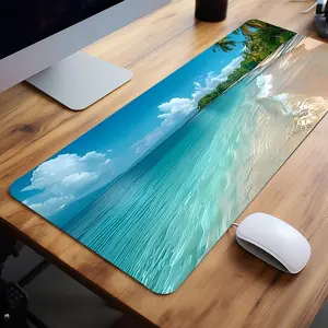 Extra Large Tropical Beach Ocean Mouse Pad Golden Sand Palm Trees Gaming Desk Pad 35x16 Inch Computer Keyboard Mousepad with Non-Slip Rubber Base Durable Stitched Edge Perfect Gift for Home and Office Gaming Desk Accessory