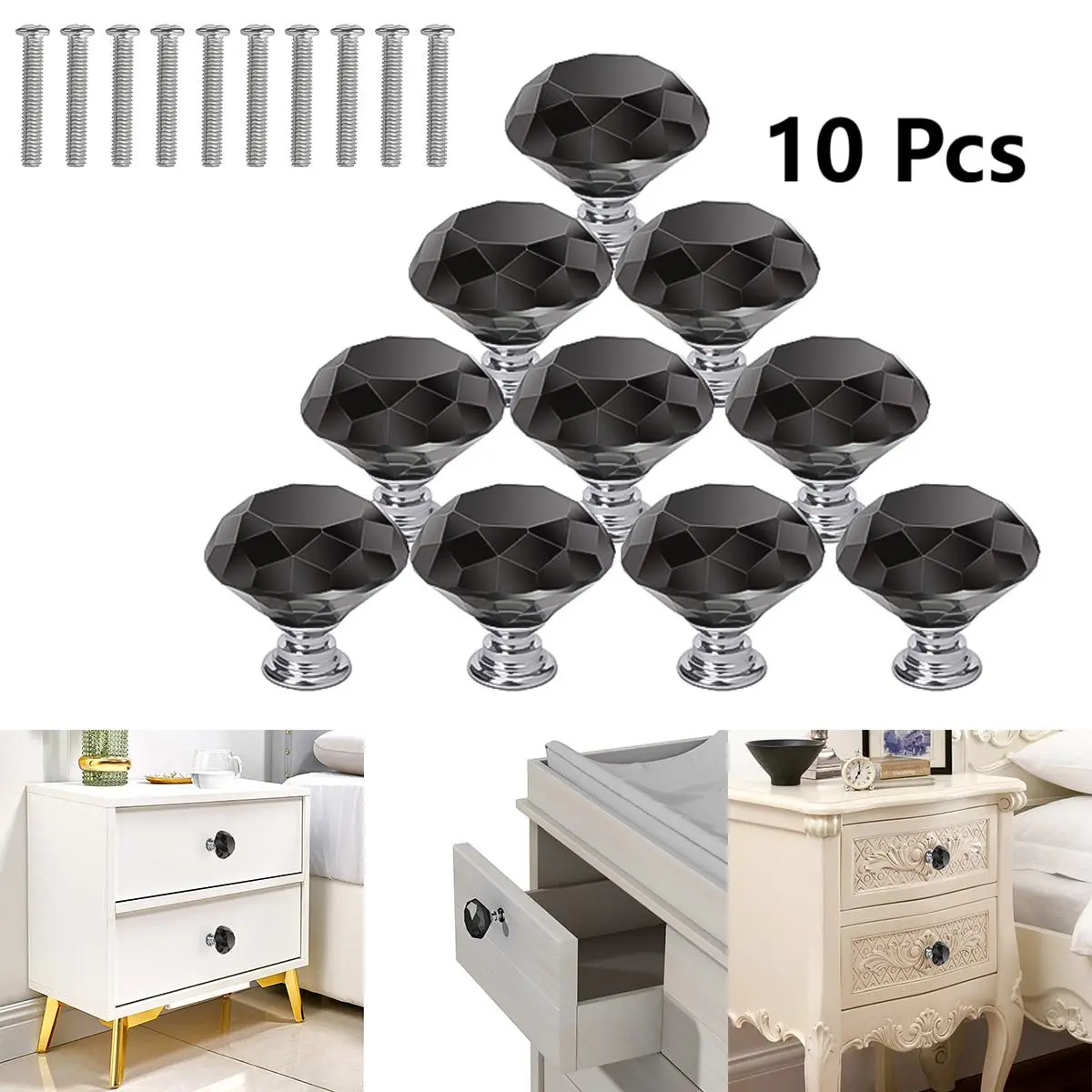 10Pcs Diamond Shape Crystal Clear Glass Dresser Door Knobs Pulls Handle Cabinet Furniture Drawer BLACK 10Pcs Diamond Shape Crystal Clear Glass Dresser Door Knobs Pulls Handle Cabinet Furniture Drawer BLACK