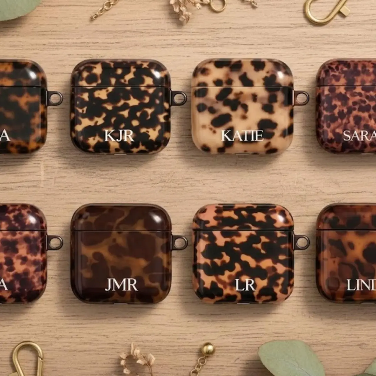 Personalized Tortoiseshell AirPods Case – Custom Initials Monogram, Shockproof Protective Case for AirPods Gen 1 2 3 4, Stylish Gift