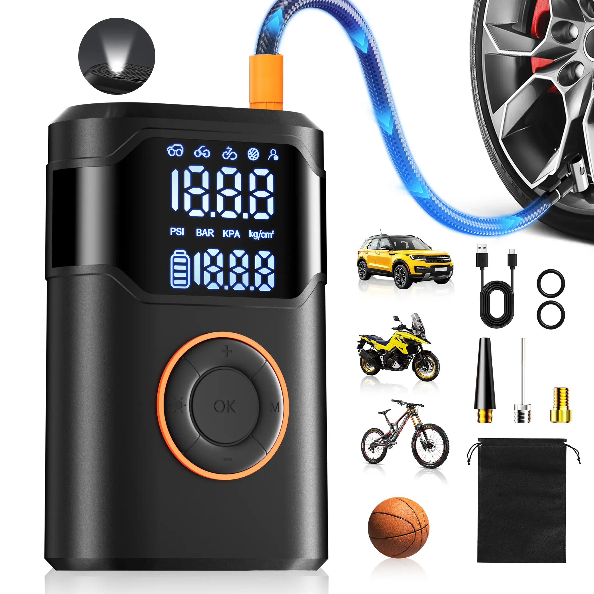 UZNY Portable Tire Inflator Air Compressor, 150PSI Cordless Rechargeable Inflator Pumps, 5X Faster, Digital Gauge, Auto-Off, LED Light, Car Repair Tools for Car, Motorcycle, Auto Accessories, Auto Repair Tools