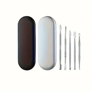 6pcs/set, Multifunction Spoon Kit With Silicone Case/Jar, Carving Tool, Manicure Kit, Ear Wax Removal Tool Kit, Stainless Steel Double Size Carving Clay Tools Kit For Pipes, Wood, Wax, Jewelry, Clay, Pottery, Soap, Crafts, Clay Art Items