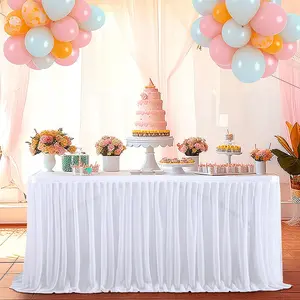 Pearl Chiffon Table Skirt, Folded Table Runner, Birthday Party Wedding Decoration, Single Layer Elastic Stretchy Thin Mesh Dress