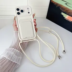 Fashionable Minimalist Solid Color Phone Case with Lanyard, Adjustable Strap, Fits iPhone 17/16/15/14/13/12/11 Pro Max, Soft Matte Protective Cover, Smartphone