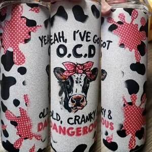 OCD Cow glitter tumbler