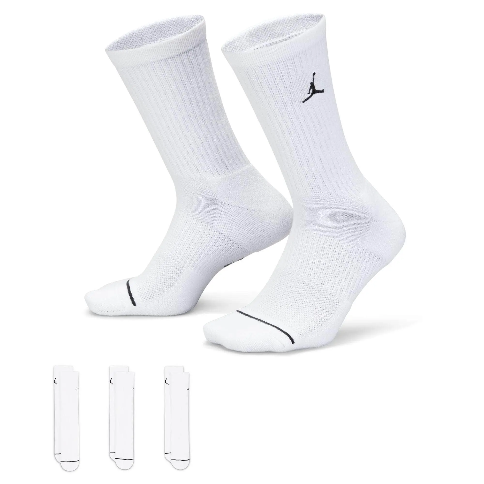 Men's Air Jordan Everyday Crew Socks DX9632-100 Winter White/Black, Polyester-Spandex-Nylon, Breathable Knit Tech, Cushioned Forefoot & Heel, Sweat Wicking Athletic Anti-Sweat Comfortable Daily Mid-Calf Socks, Sweat Wicking Socks