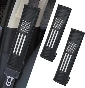 2 count  Seat Belt Cover Pad Cushions Comfortable Driving Interior Accessories for  SUV  Tractor Golf Cart UTV (Carbon Fiber with  Flag)
